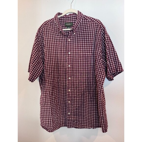 Eddie Bauer Mens Relaxed Fit Red Plaid 100% Cotton Button-Up Shirt Tall XXL - Picture 1 of 3
